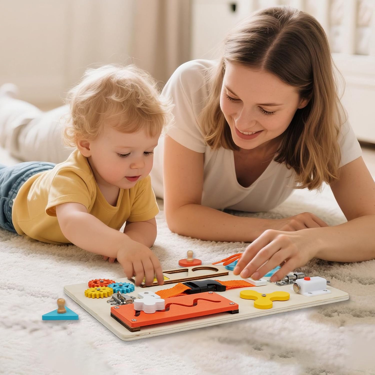 Tablero ocupado Montessori par - Montessori Wooden Busy Board Toddler reseña y precio